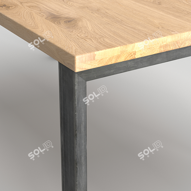 Modern Oak Steel Leg Table 3D model image 2