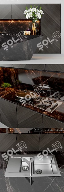 Sleek Stainless Steel Kitchen 3D model image 2