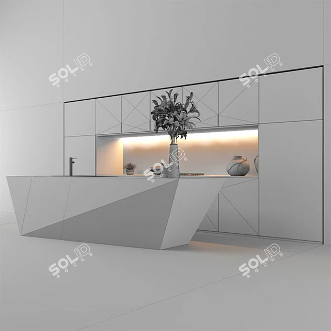 Sleek Stainless Steel Kitchen 3D model image 3