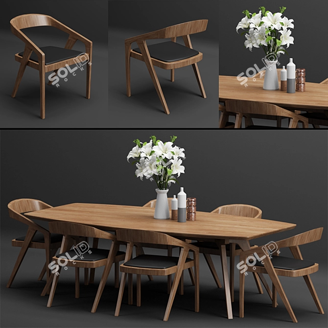 Elegant Katakana Dining Set 3D model image 1