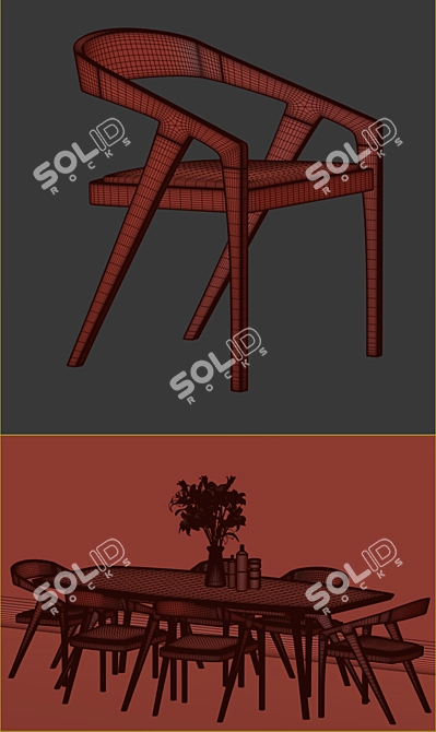 Elegant Katakana Dining Set 3D model image 3