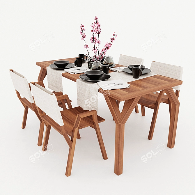 Vintage Coco Table and Chairs 3D model image 1