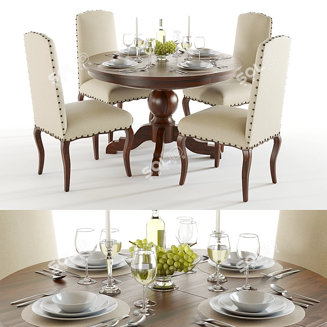 Elegant Pottery Barn Table Set 3D model image 1