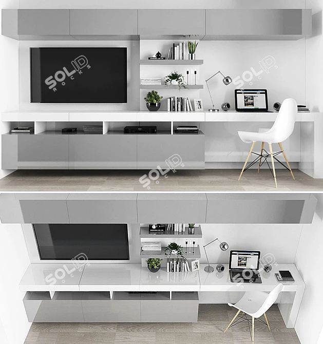 Multifunctional TV Stand Set with Workspace 3D model image 1