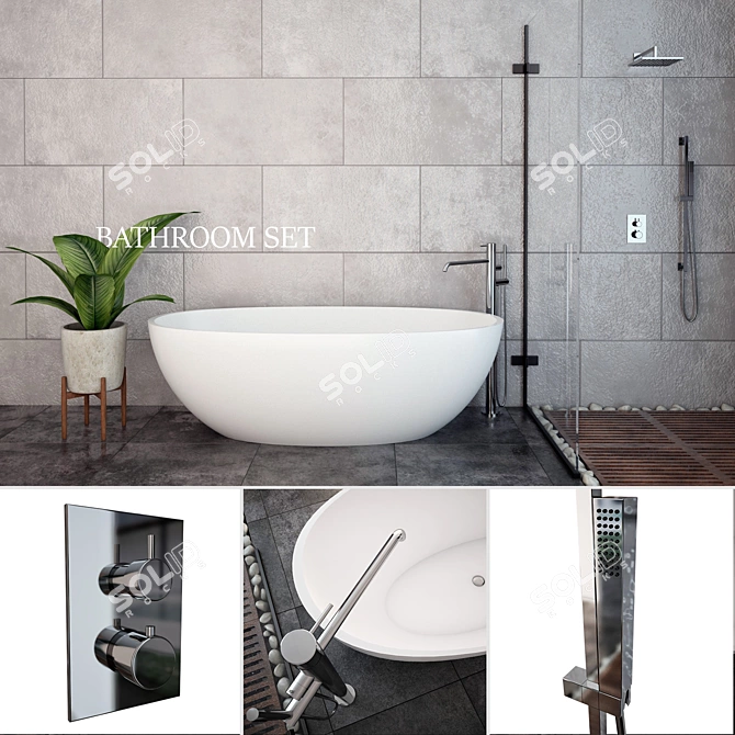 Modern Bathroom Set: Tub, Faucet, Shower 3D model image 1