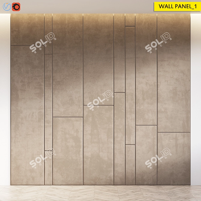 Title: Contemporary Velvet Wall Panel with Copper Trim 3D model image 1