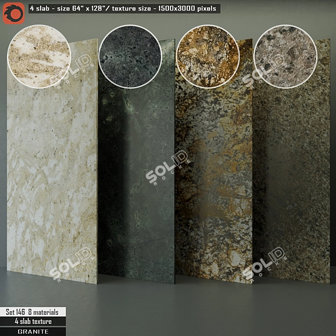 Premium Granite Slab Set 3D model image 1