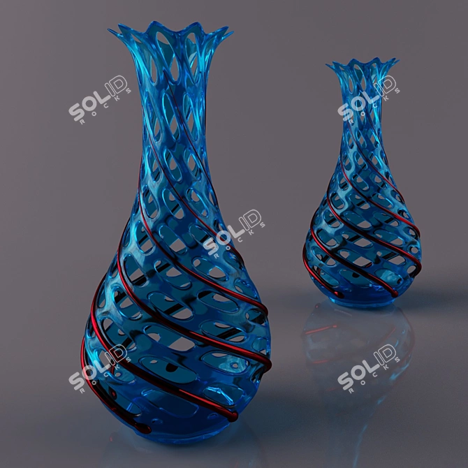 Designer Turquoise Glass Vase 3D model image 2