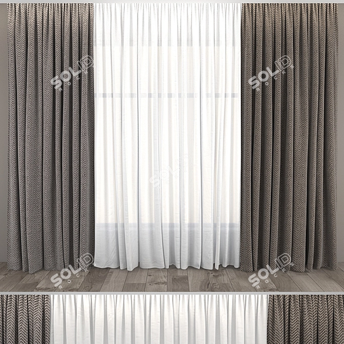 Elegant Curtains and Tulle: 370cm x 300cm Size, 3 Material Types 3D model image 1