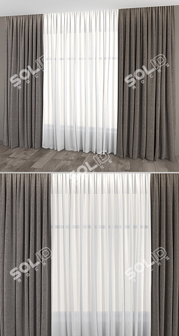 Elegant Curtains and Tulle: 370cm x 300cm Size, 3 Material Types 3D model image 2