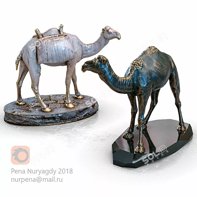 Central Asian Bactrian Camel Sculpture 3D model image 1