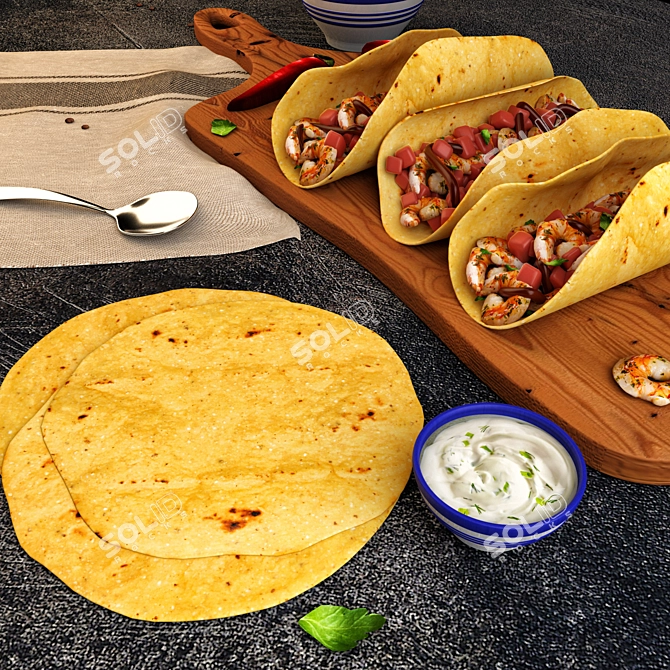 Delicioso Mexican Shrimp Tacos 3D model image 3