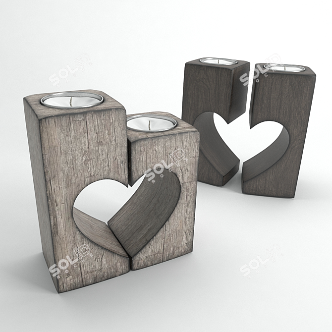 Wooden Candleholders, Romantic Accent 3D model image 1