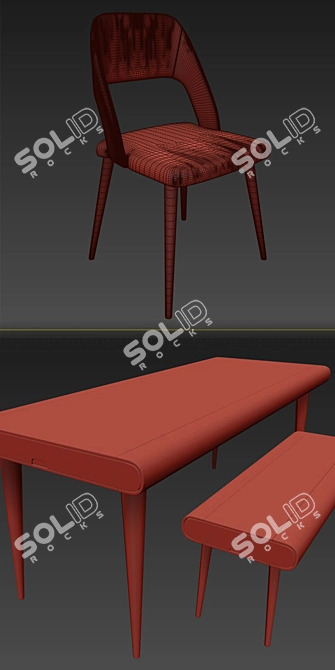 4-Piece Table Chair Set 3D model image 3