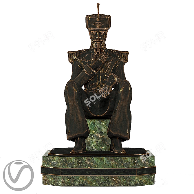 Bronze Officer with Pipe 3D model image 2