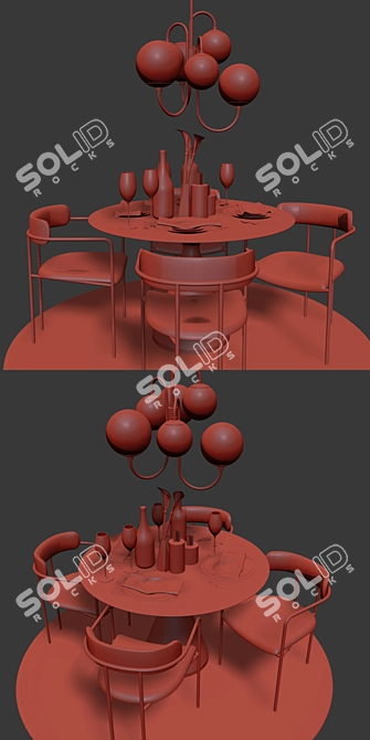 Modern Dining Set: Lenox Chair, Silhouette Table, Pelle Chandelier 3D model image 2