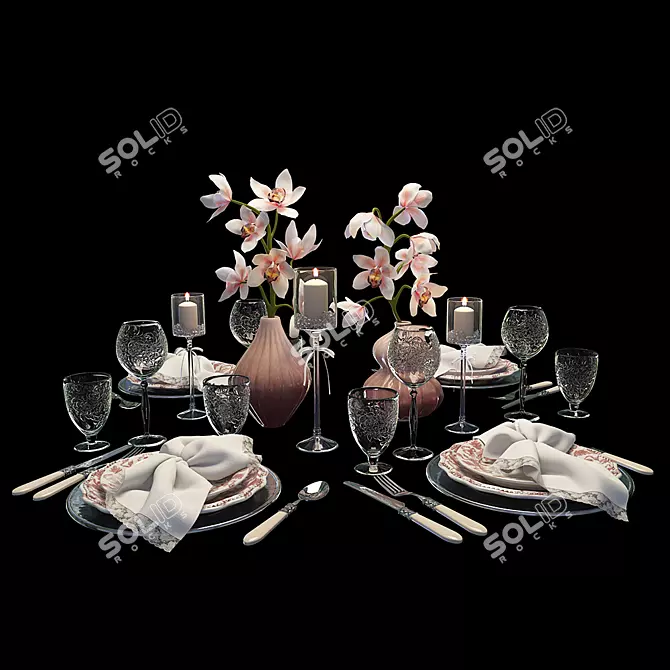 Elegant Orchid Table Setting 3D model image 1