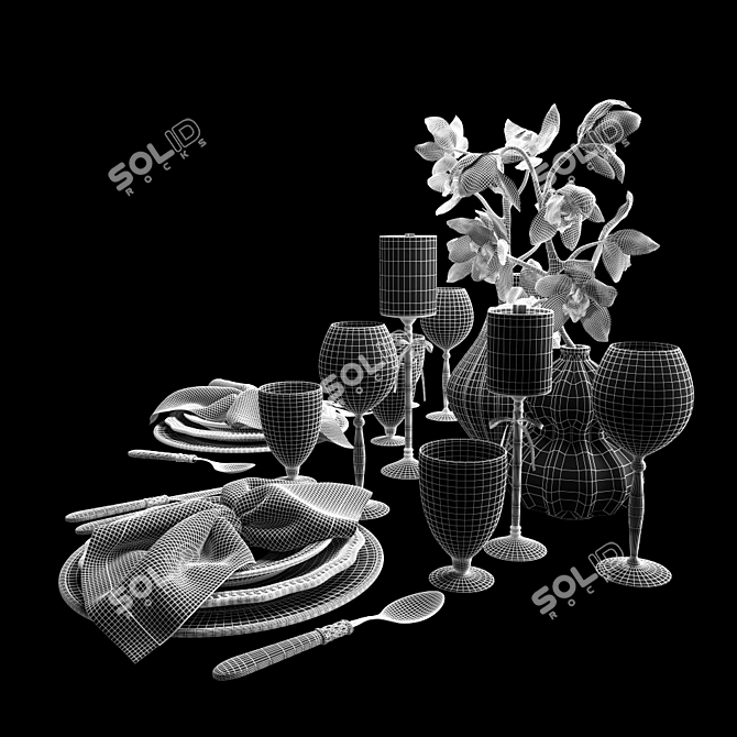 Elegant Orchid Table Setting 3D model image 3