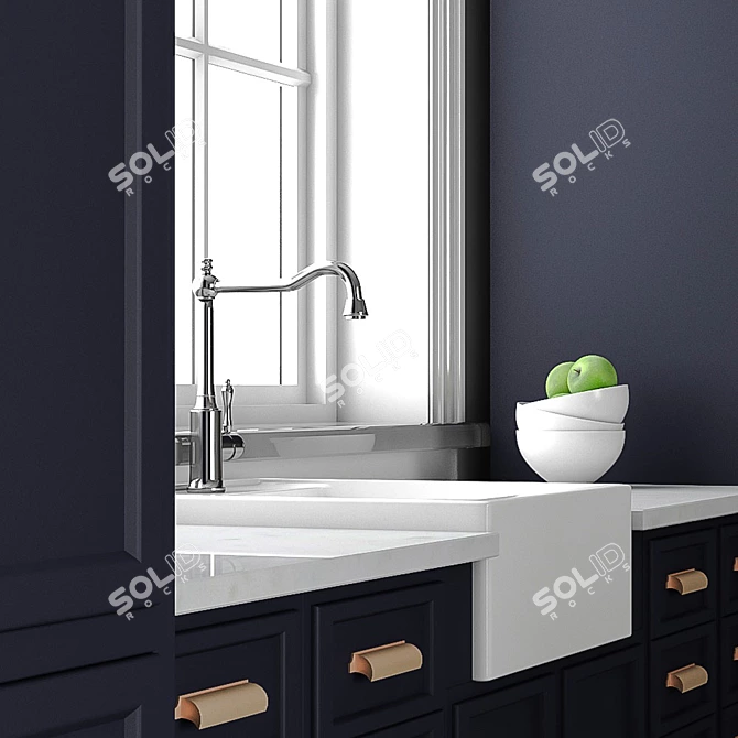 Custom Navy Kitchen Set: Bar Stool, Sink Unit, Mixer, Lamp, Tableware 3D model image 2