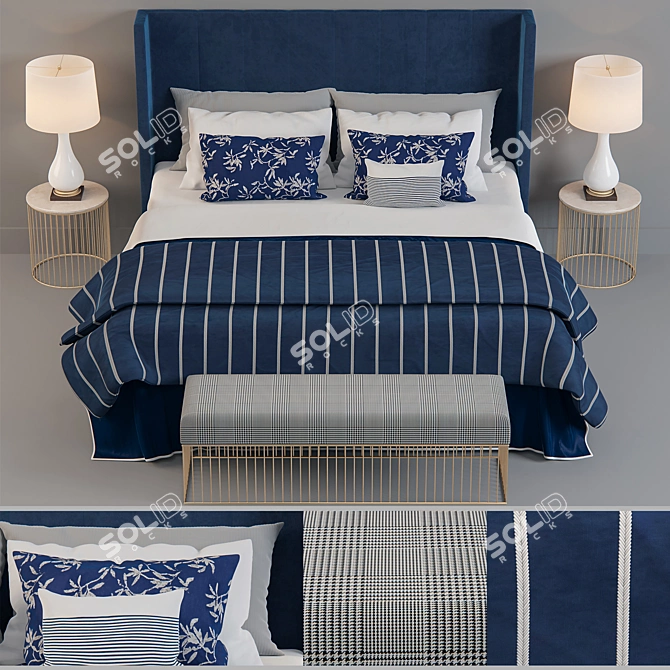 Mediterranean Blue Hotel Bed 3D model image 1