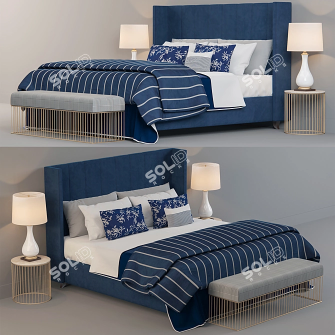 Mediterranean Blue Hotel Bed 3D model image 2