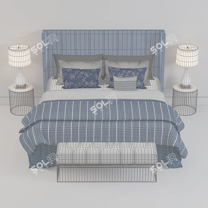 Mediterranean Blue Hotel Bed 3D model image 3