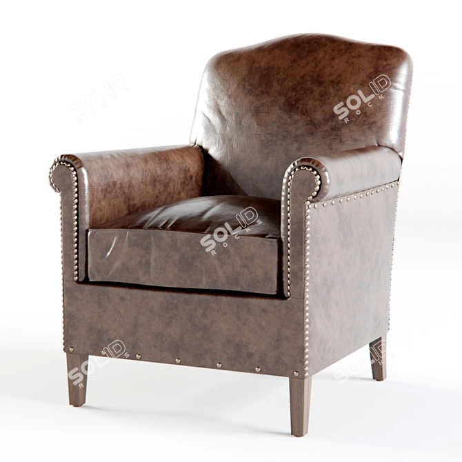 Vintage French Leather Club Chair 3D model image 1