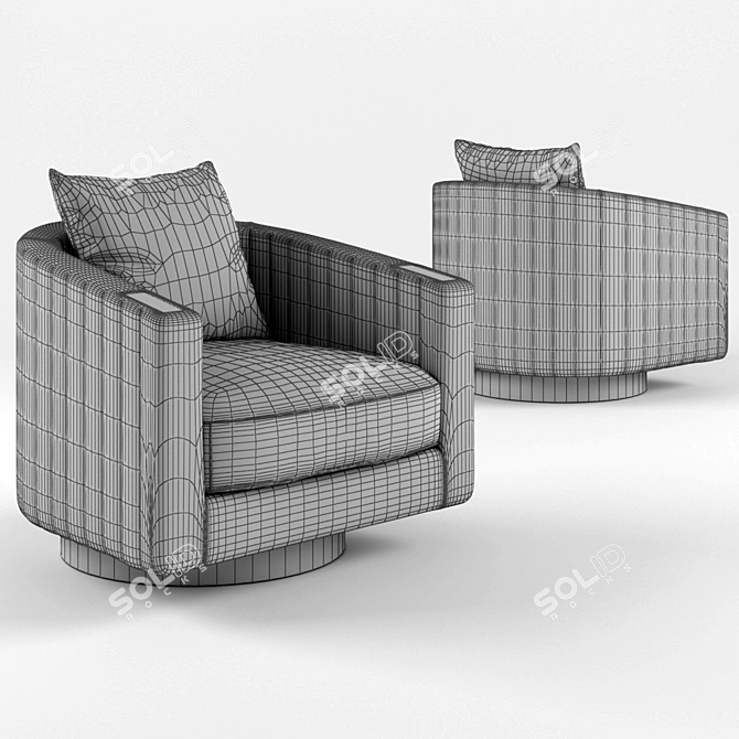 Luxurious Horn-Embellished Velvet Swivel Armchair 3D model image 3