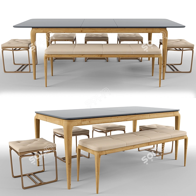 Modern Table Chair Set 3D model image 1