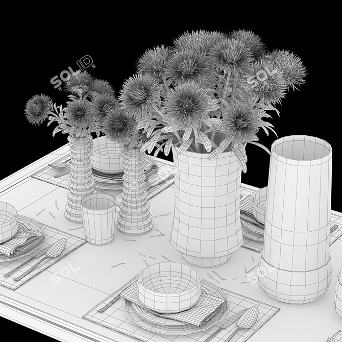 Elegant Dining Table with Floral Décor 3D model image 3