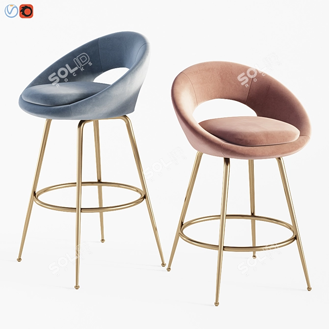 Modern Velvet Orb Bar Stools 3D model image 1