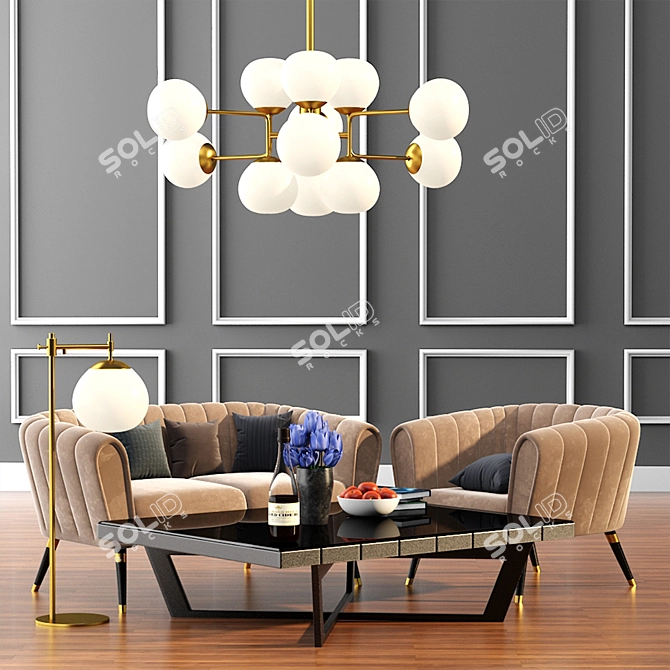 Elegant Oreas Sofa Set with Maytoni Erich Lighting 3D model image 1