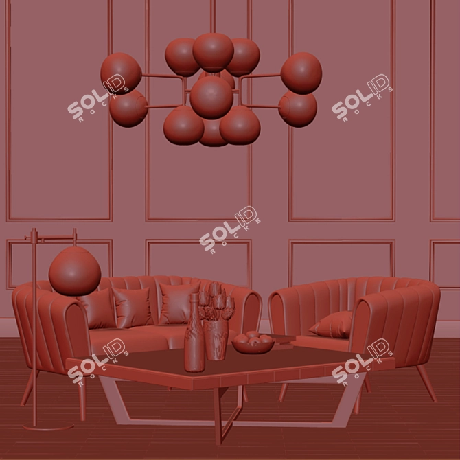 Elegant Oreas Sofa Set with Maytoni Erich Lighting 3D model image 2