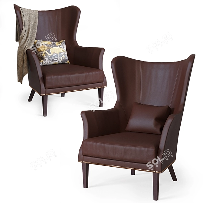 Modern Wingback Chair with Nailheads 3D model image 1