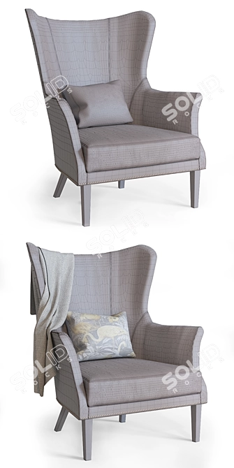 Modern Wingback Chair with Nailheads 3D model image 3