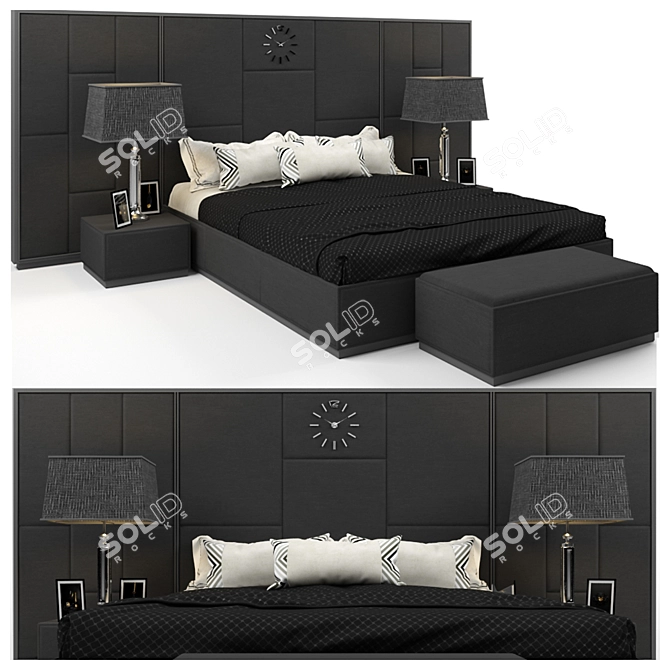 Sleek Black Bed Set 3D model image 1