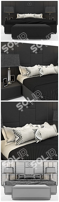 Sleek Black Bed Set 3D model image 2