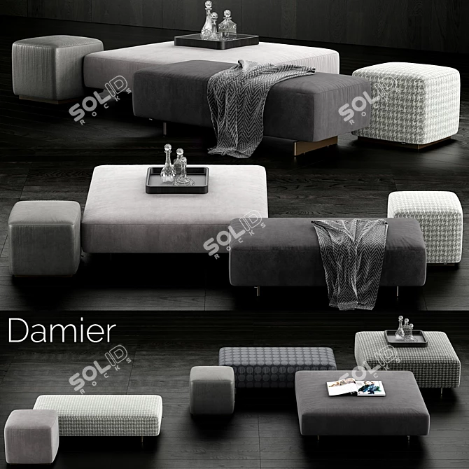 Elegant Minotti Damier Ottomans 3D model image 3