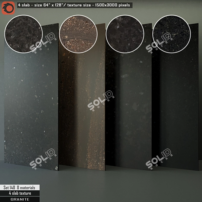 Premium Granite Slab Set 3D model image 1