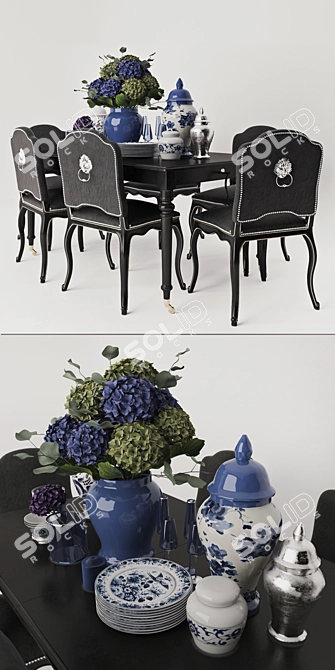 Eichholtz Decor Set: Chair, Table, Bouquet 3D model image 2