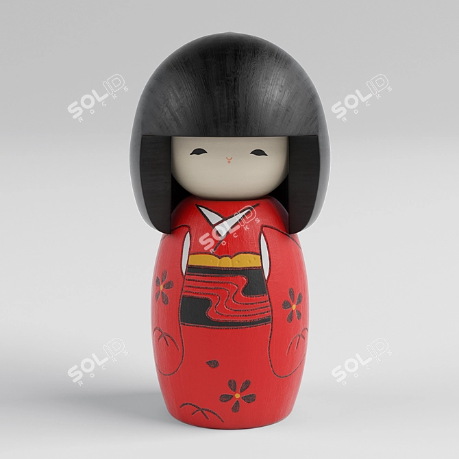 Elegant Kokeshi Doll: Hand-Painted Mahogany 3D model image 1