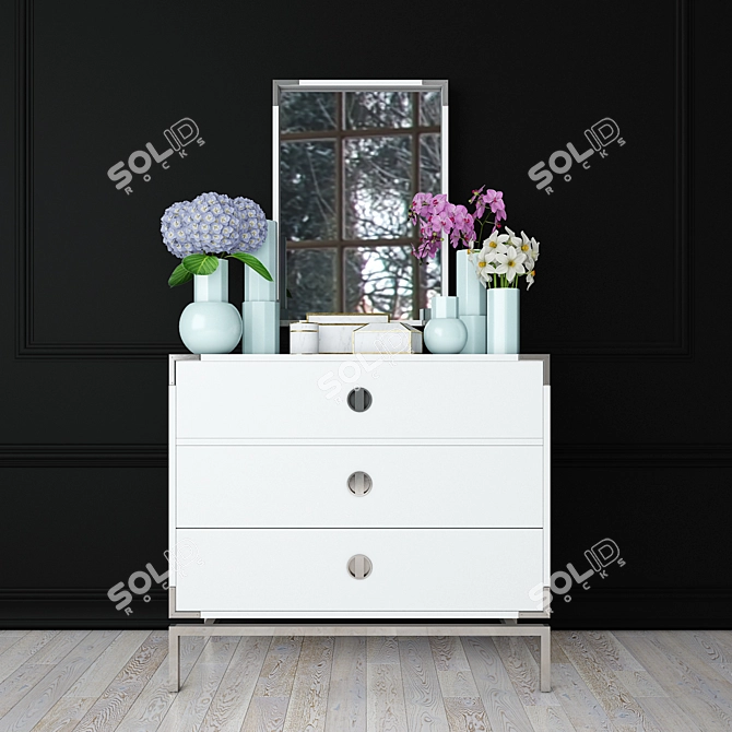 Modern White Lacquer Bedroom Set 3D model image 1