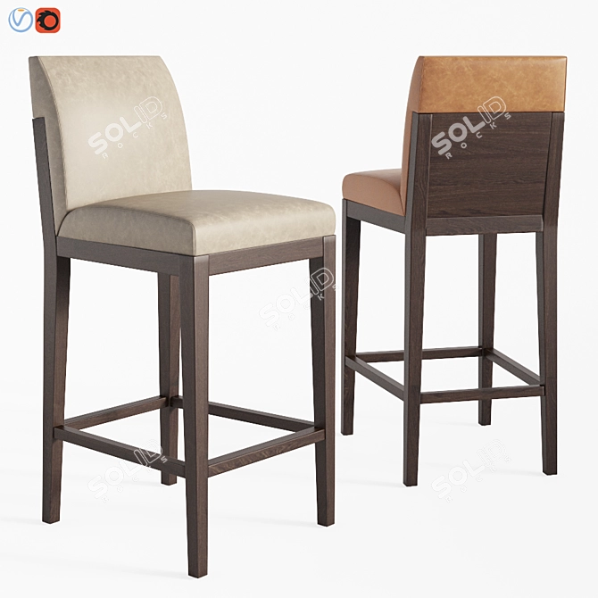 Modern Oak and Leather Barstool 3D model image 1