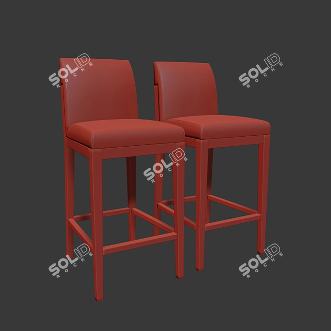 Modern Oak and Leather Barstool 3D model image 2