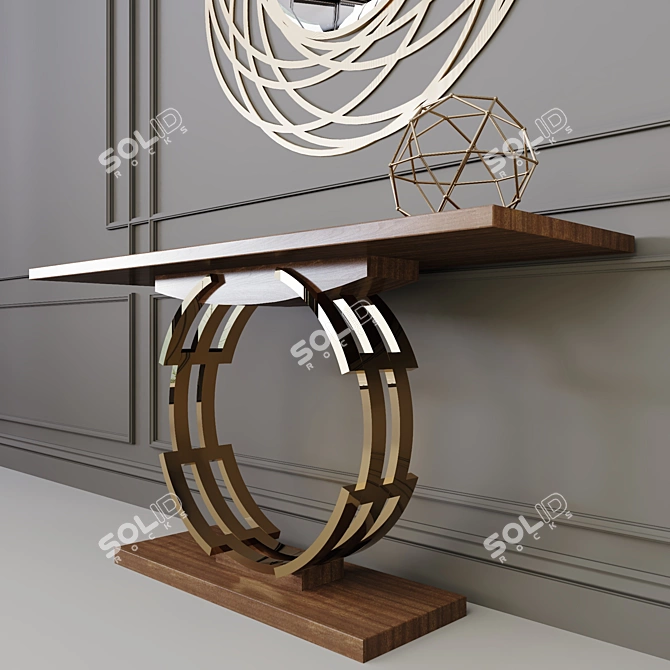 Elegant Walnut Console & Copper Mirror 3D model image 3