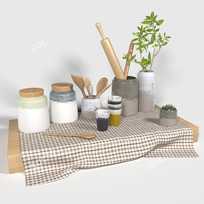 Artisan Clay Kitchen Set 3D model image 1