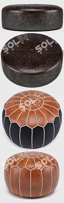 Short unique title: Hand-Carved Leather Pouf Set 3D model image 2