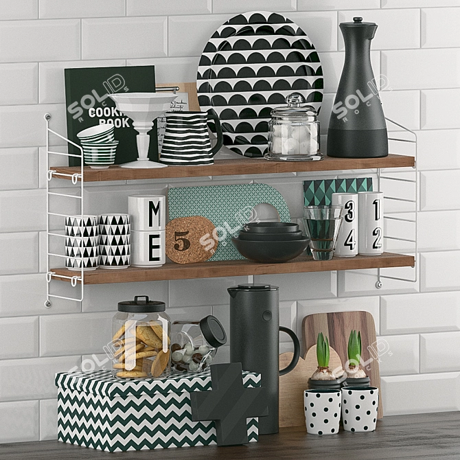 Kitchen Decor Shelf with Utensils 3D model image 2