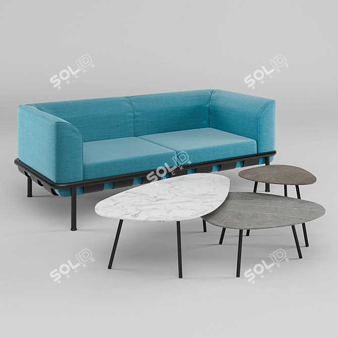 Emu Dock 2-Seater Sofa & Terramare Coffee Tables 3D model image 1
