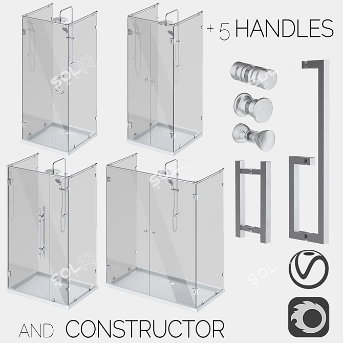 Sleek Glass Shower Cabins with Designer Handles 3D model image 1